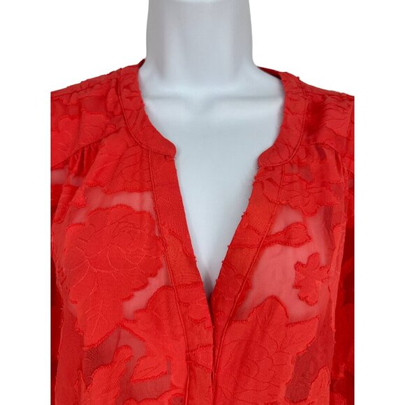 Torrid Blouse Harper Chiffon Clip Floral Pullover 3/4 Sleeve Sheer Coral Size 1X - Picture 3 of 11